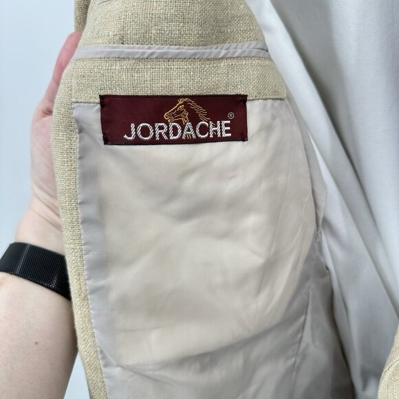 vintage 80s JORDACHE jacket blazer sport coat linen blend beige tan retro 40L - Picture 7 of 8